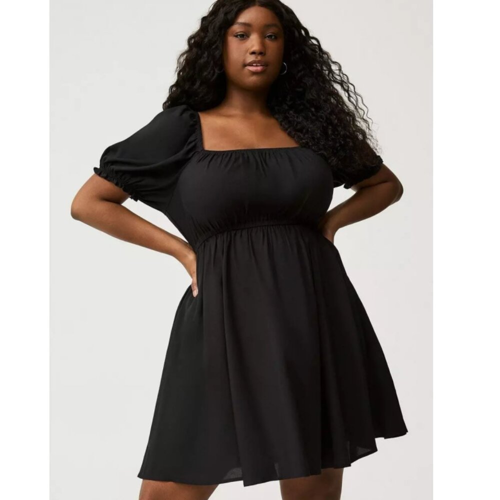 NWT Torrid 1 Black Mini Puff-Sleeve Dress 1X 14 16